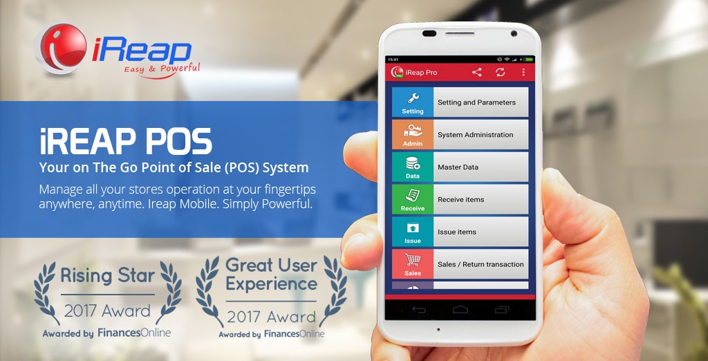 iREAP POS Award 2017 Rising Star and Great User Experience by Finance Online