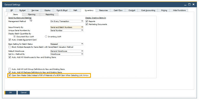 sap business one 10 drill down from bom to item master data
