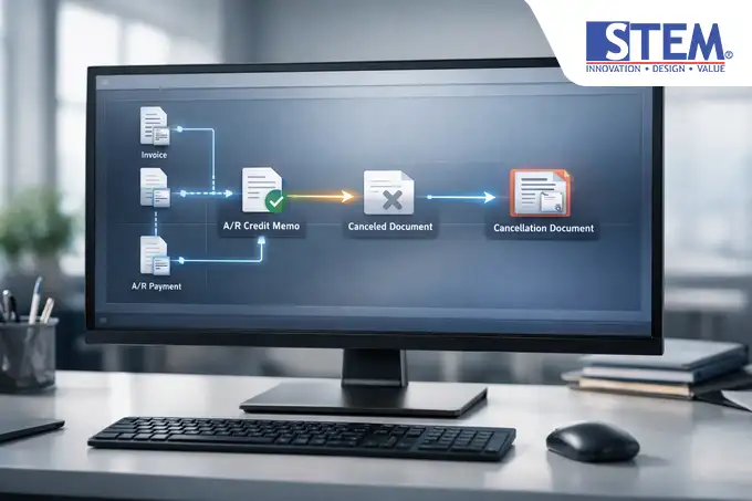 Visualisasi Relationship Map SAP Business One menunjukkan alur pembatalan A/R Credit Memo yang sudah Closed ke dokumen pembatalan otomatis