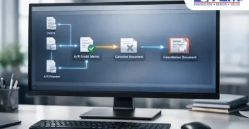 SAP Business One Relationship Map visualization shows the flow of A/R Credit Memo cancellation that has been Closed to an automatic cancellation document