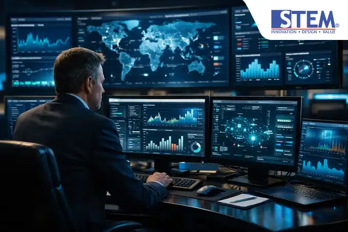 Seorang IT Manager sedang melakukan monitor akses user SAP Business One melalui dashboard audit trail untuk memastikan keamanan data perusahaan